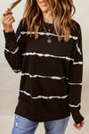 Women's Cozy Black Striped Long Sleeve Sweatshirt - Casual Chic with Effortless Style and Comfortable Fit