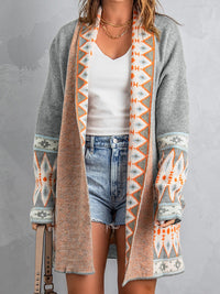 Plus Size Casual Cardigan, Women's Plus Letter Print Long Sleeve Open Front Cardigan