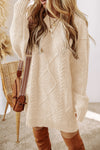 Women's Cozy Oatmeal Cable Knit Sweater Dress - Loose Fit, Drop Shoulder, Ideal for Casual Chic Looks