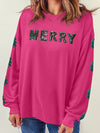 Sequin Merry Christmas Pink Patchwork Sweatshirt with Strawberry Tree Details