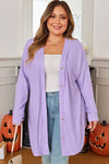 Plus Size Women's Cozy Orchid Petal Waffle Knit Cardigan - Stylish Button Front Layer for Effortless Comfort