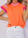 Carrot Cap Sleeve Color Block Knit Top