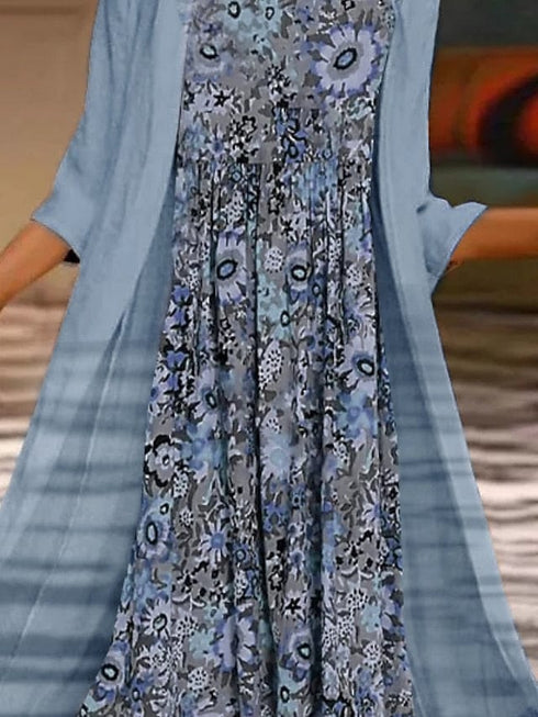 Casual Dress Ethnic Dress Midi Dress Blue Half Sleeve Paisley Print Summer Spring Crew Neck Casual  S M L XL XXL for Women