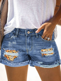 Ripped Fringed Denim Shorts Straight-breasted Pant