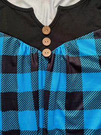 Casual Plaid Print Notch Neck Long Sleeve Button T-Shirt