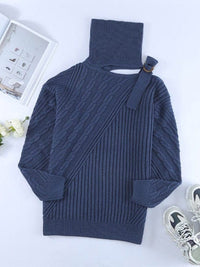 Casual Ribbed Button Decor Asymmetrical Hem Long Sleeve T-Shirt