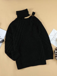Casual Ribbed Button Decor Asymmetrical Hem Long Sleeve T-Shirt