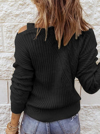 Casual Ribbed Button Decor Asymmetrical Hem Long Sleeve T-Shirt
