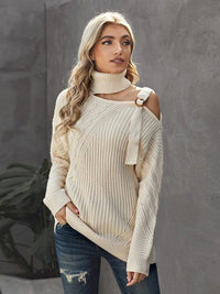 Casual Ribbed Button Decor Asymmetrical Hem Long Sleeve T-Shirt