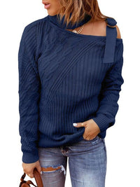 Casual Ribbed Button Decor Asymmetrical Hem Long Sleeve T-Shirt