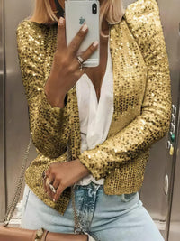 
Women's Champagne Rose Sequined Open-Front Evening Jacket
