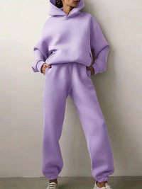 Casual Solid Drop Shoulder Hoodie & Elastic Waist Jogger Pants Two-piece Set