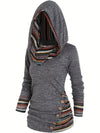 Casual Stripe Splicing Button Decor Long Sleeve Hoodie