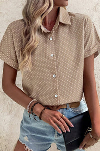 Khaki Dotted Print Cuffed Short Sleeve Shirt