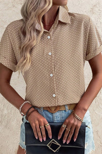 Khaki Dotted Print Cuffed Short Sleeve Shirt