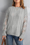 Women's Elegant Gray Crochet Lace Sweater - Cozy Long Sleeve Knit Top for Chic Fall Style and Comfort