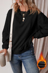 Women's Cozy Black Fleece-Lined Drop Shoulder Sweatshirt - Relaxed Fit Terry Fabric for Ultimate Comfort and Style