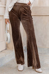 Stylish Women's Coffee Velvet Ribbed Flare Pants - Comfortable Fit for Chic Casual Looks and Everyday Wear