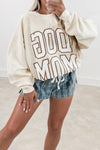 Beige Oversized Sweatshirt for Dog Moms - Cozy Casual with Ribbed Texture and Trendy Letter Print for Ultimate Comfort