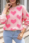 Cozy Light Pink Heart Jacquard Knit Sweater for Women – Perfect Valentine's Day Fashion for Romantic Occasions