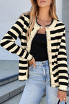 Stylish Women's Black and White Striped Cardigan - Soft Knit, Cozy Fit, Ideal for Layering and Everyday Wear