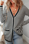 Stylish Women's Black Stripe Long Sleeve Tunic Cardigan – Effortless Layering Essential for Chic Outfits