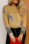 Cozy Camel Cheetah Print Round Neck Sweater