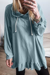 Iceland Blue Women's Casual Tunic Hoodie with Ruffled Hem – Stylish Loose Fit for Year-Round Comfort and Versatility