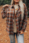 Women's Casual Brown Plaid Western Shirt with Chest Pocket - Stylish Everyday Wear for Effortless Chic