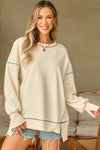 Trendy Women's Baggy Sweatshirt with Contrast Stitching - Stylish Split Design for Comfortable Casual Outfits