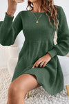 Cozy Mist Green Lantern Sleeve Short Sweater Dress for Women - Chic Empire Waist Fall Fashion Essential
