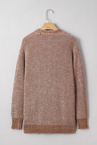 Straw Yellow Solid Open Knit Cardigan with Pockets