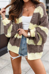 Cozy Women's Yellow Stripe Chunky Colorblock Cardigan - Stylish Layer for Effortless Everyday Fashion
