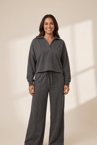 
Charcoal Grey V-Neck Pullover & Wide-Leg Lounge Set