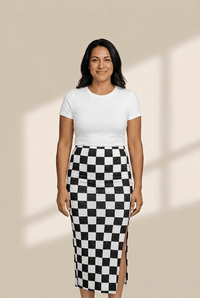 Women's Checkered High-Waist Midi Skirt with Side Slit