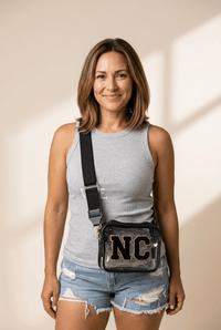 
Women's Chenille Letter Clear Stadium Bag with Glitter Trim