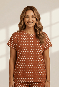 Women's Chestnut Brown Polka Dot Lounge Set with Relaxed Fit