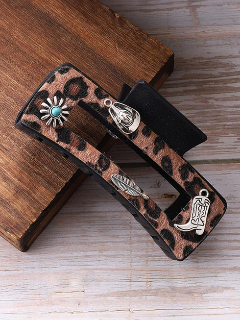 Leopard Print Square Hair Clip with Western Flair