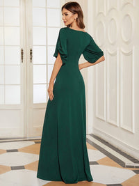 Chic A-Line Burgundy and Navy Blue Wedding Guest Dress with Silver Embellishments
