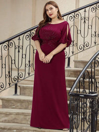 Chic A-Line Burgundy and Navy Blue Wedding Guest Dress with Silver Embellishments