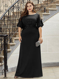 Chic A-Line Burgundy and Navy Blue Wedding Guest Dress with Silver Embellishments