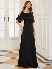 Chic A-Line Burgundy and Navy Blue Wedding Guest Dress with Silver Embellishments