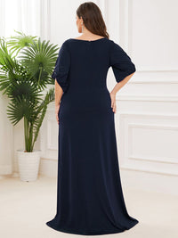 Chic A-Line Burgundy and Navy Blue Wedding Guest Dress with Silver Embellishments