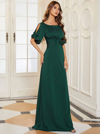 Chic A-Line Burgundy and Navy Blue Wedding Guest Dress with Silver Embellishments
