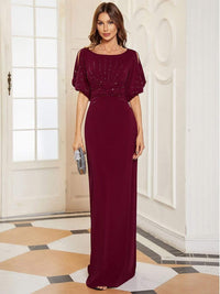 Chic A-Line Burgundy and Navy Blue Wedding Guest Dress with Silver Embellishments