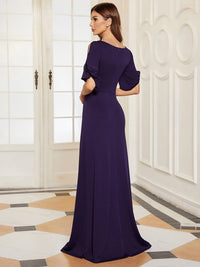 Chic A-Line Burgundy and Navy Blue Wedding Guest Dress with Silver Embellishments