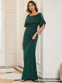 Chic A-Line Burgundy and Navy Blue Wedding Guest Dress with Silver Embellishments