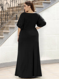 Chic A-Line Burgundy and Navy Blue Wedding Guest Dress with Silver Embellishments