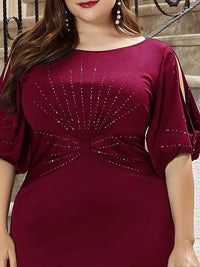 Chic A-Line Burgundy and Navy Blue Wedding Guest Dress with Silver Embellishments