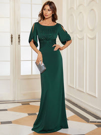 Chic A-Line Burgundy and Navy Blue Wedding Guest Dress with Silver Embellishments